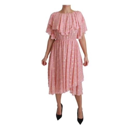 Dolce & Gabbana Elegant Veckad A-linje Midi Klänning Pink, Dam