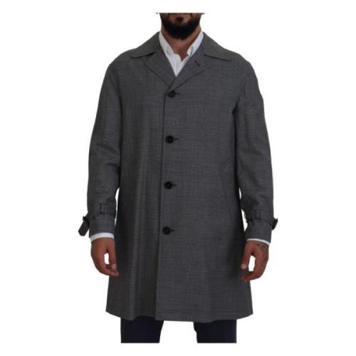 Dolce & Gabbana Grå Rutig Trenchcoat, Elegant Stil Gray, Herr