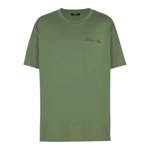 Balmain Lös T-shirt med Balain Signature brodyr Green, Herr