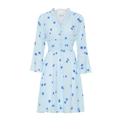 American Dreams Blommig Kort Klänning med Smock Midja Blue, Dam