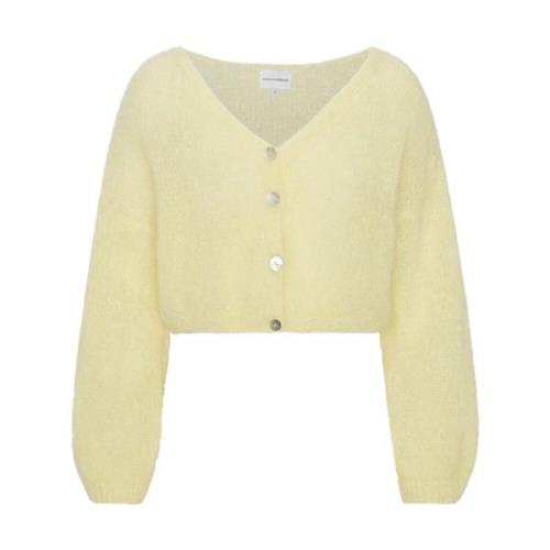 American Dreams Ljusgul Kort Mohair Cardigan Yellow, Dam