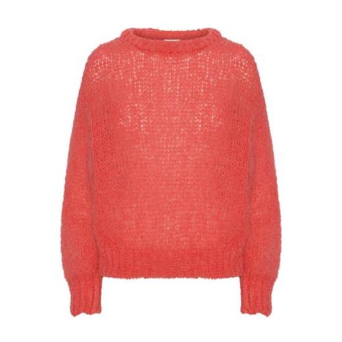 American Dreams Mjuk Alpacka Pullover i Korallröd Red, Dam