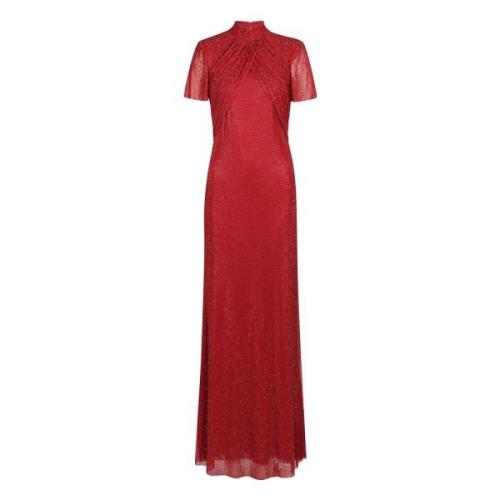 Self Portrait Röd Rhinestone Mesh Maxi Klänning Red, Dam