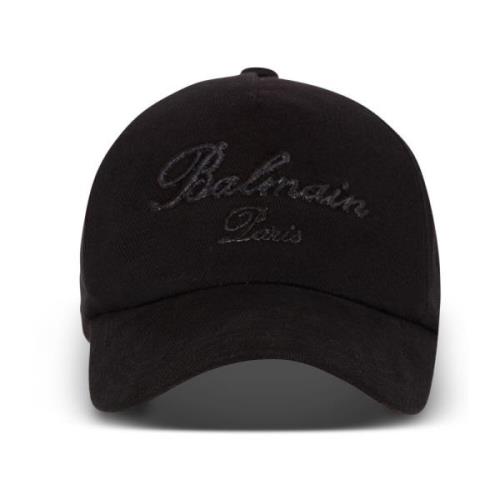 Balmain Bomull baseballkeps med signaturbroderi Black, Herr