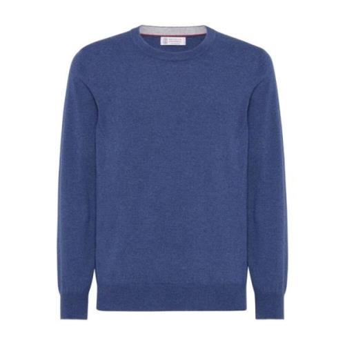 Brunello Cucinelli Blå Cashmere Crew Neck Sweater Blue, Herr