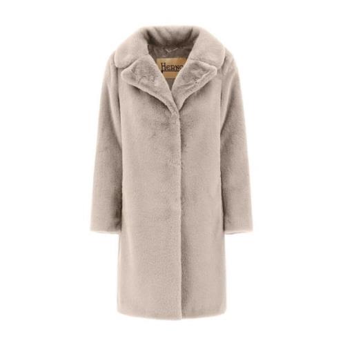 Herno Mjuk Fuskpälsjacka Elegant Stil Beige, Dam