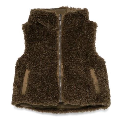 Save The Duck Klara Faux Shearling Hooded Vest Green, Dam