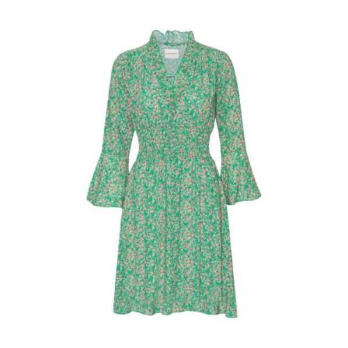 American Dreams Grön Blomma Kort Klänning Smock Midja Green, Dam