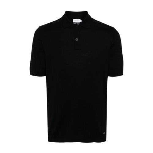 Calvin Klein Svart Stickad Polotröja Logo Patch Black, Herr