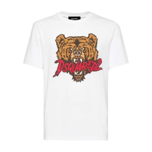 Dsquared2 T-shirt med Grafiskt Tryck och Crew Neck White, Herr