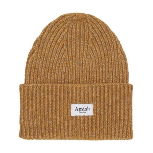 Amish Kamel Beanie Mössa med Maxi Patch Brown, Unisex