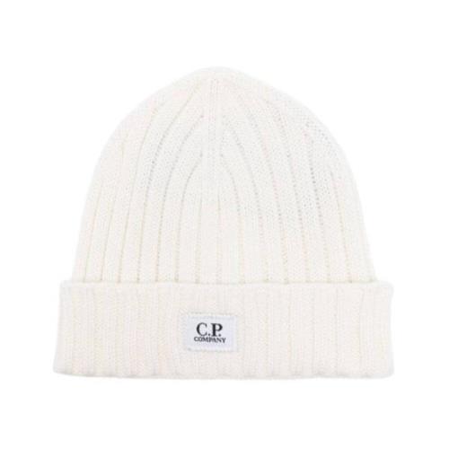 C.p. Company Merino Wool Logo Beanie White, Herr