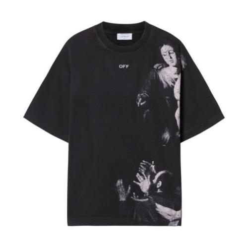 Off White Svarta Pilar Grafiskt Tryck T-shirts Black, Herr