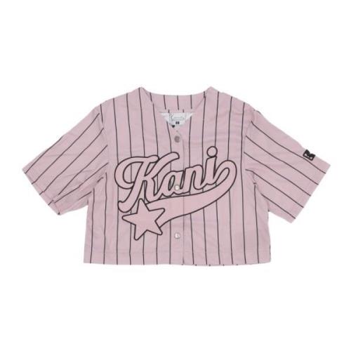 Karl Kani Crop Pinstripe Baseball Jacka med Stjärnlogo Pink, Dam