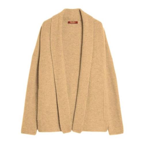 Max Mara Studio Beige Kofta med Shawl Krage Beige, Dam