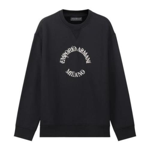 Emporio Armani Blå Navy Crewneck Sweatshirt med Broderad Cirkel Logo B...