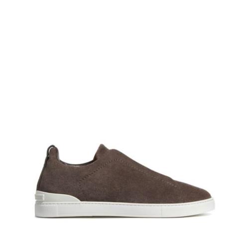 Ermenegildo Zegna Brun Mocka Slip-On Sneakers Brown, Herr