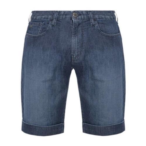 Emporio Armani Denim Bermuda Shorts med Läderlogotyp Blue, Herr