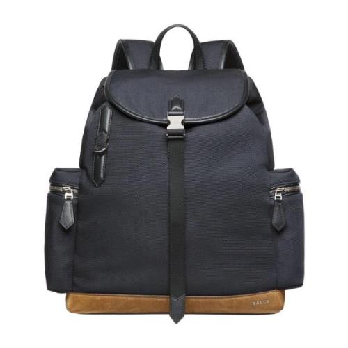 Bally Nylon ryggsäck med läderdetaljer Blue, Herr