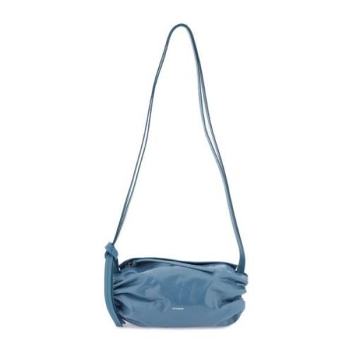 Jil Sander Rynkad läder crossbody väska med logotyp Blue, Dam