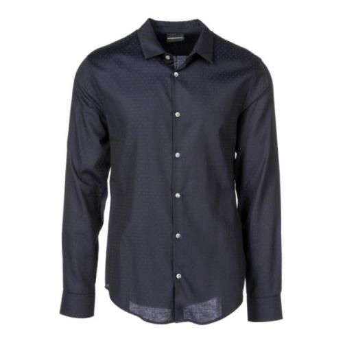 Emporio Armani Slim Fit Blå Bomullsskjorta med prickigt tryck Blue, He...