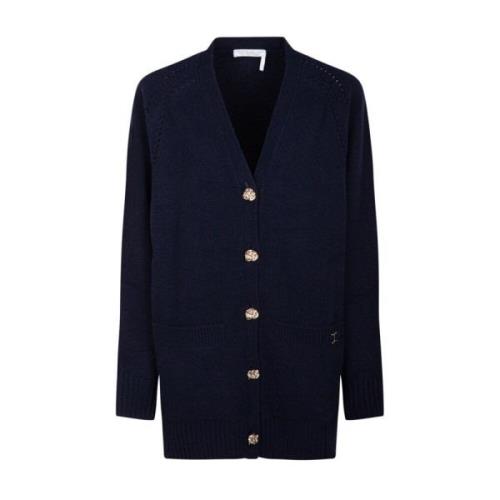 Chloé Kashmir Cardigan med Metallknappar Blue, Dam