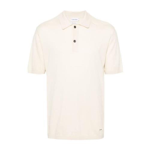 Calvin Klein Vit Stickad Logodetalj Polo White, Herr