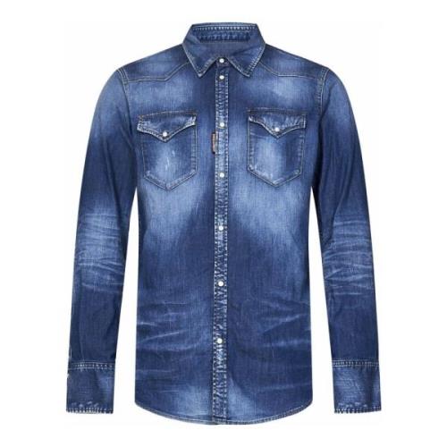 Dsquared2 Blå Denim Western Skjorta Aw24 Blue, Herr