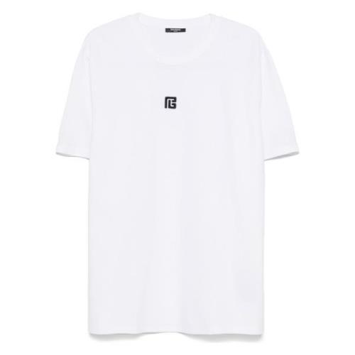 Balmain Vit PB Logotyp Broderad T-shirt White, Herr