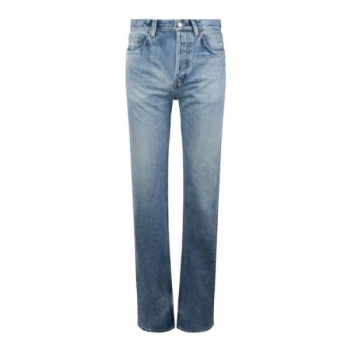 Saint Laurent Blå Denim Straight Leg Jeans Blue, Dam