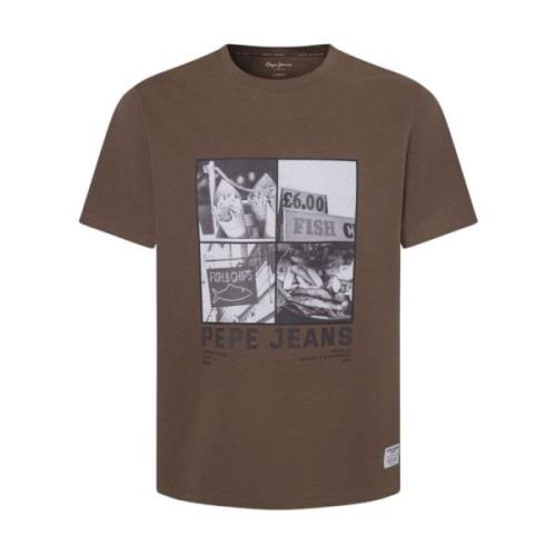 Pepe Jeans Fish&Chips Fotografiskt Tryck T-shirt Brown, Herr