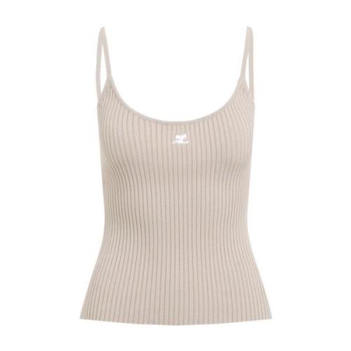 Courrèges Ribbstickad Tanktopp Naken Neutrals Beige, Dam