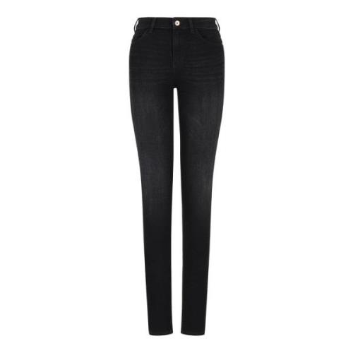 Emporio Armani Svarta Slim Fit Denim Jeans med Broderad Logotyp Black,...