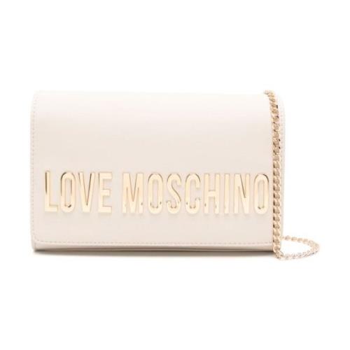 Love Moschino Ivory Logo Kedja Axelremsväska Beige, Dam