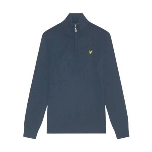 Lyle & Scott Kvart Zip Bomull Merino Tröja Blue, Herr