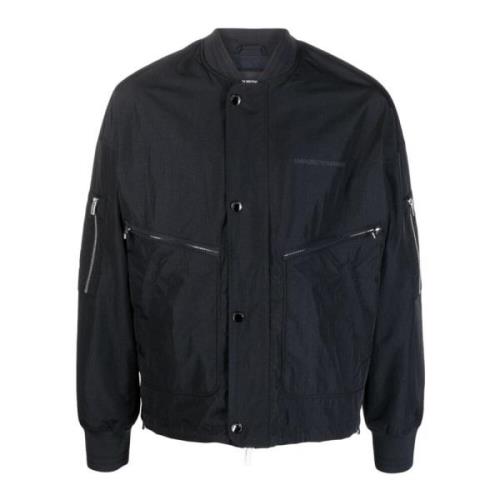 Emporio Armani Blå Logo Blouson Jacka med Dragkedja Blue, Herr