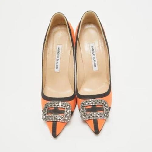 Manolo Blahnik Pre-owned Pre-owned Satin klackskor Orange, Dam