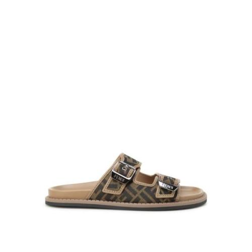 Fendi Platta sandaler med FF jacquard mönster Brown, Herr