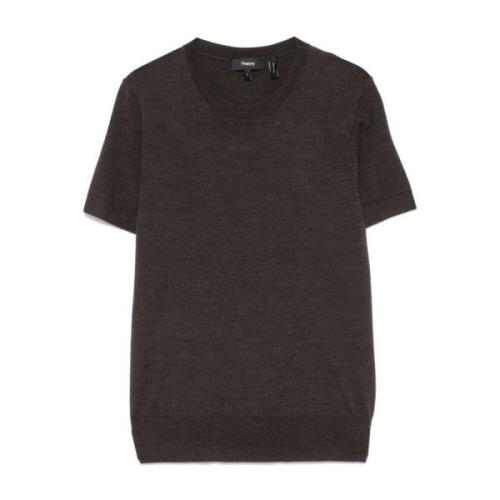 Theory Regal Wool Kortärmad Sweater Tee Brown, Dam