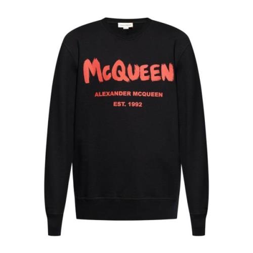 Alexander McQueen Svart Logo Print Tröja Black, Herr