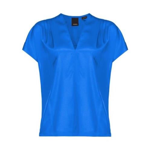 Pinko Flowing Silk Blouse med Volanger Blue, Dam