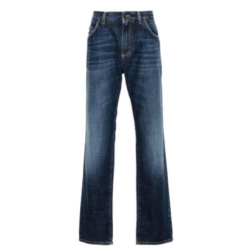 Dolce & Gabbana Broderad Logotyp Denim Jeans Blue, Herr