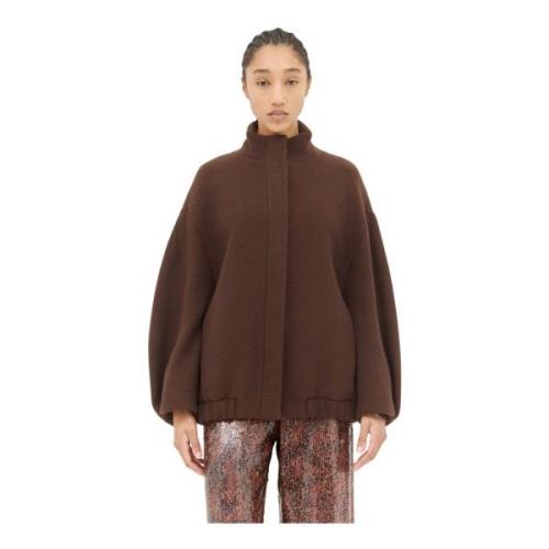 Dries Van Noten Ull Ståkrage Dragkedja Jacka Brown, Dam