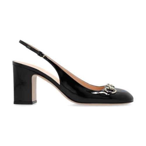 Gucci Svarta Lackläder Slingback Sandaler Black, Dam