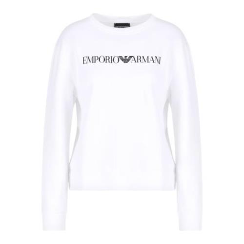 Emporio Armani Vit Organisk Jersey Sweatshirt med Blått Logotyp White,...