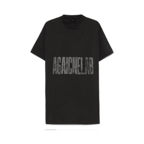 Balenciaga Svart Bomull T-shirt med Logo Print Black, Dam