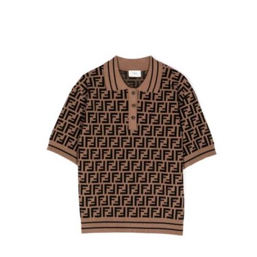 Fendi Barn Beige Polo Skjorta FF-Logo Beige, Unisex