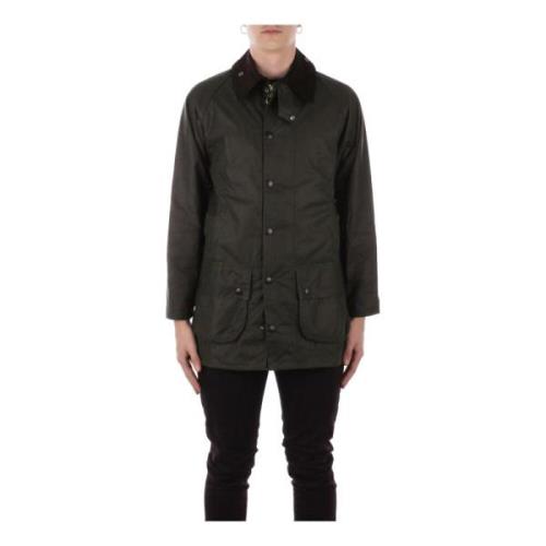 Barbour Grön vaxad bomulls jacka Logotyp fram Dragkedja Green, Herr