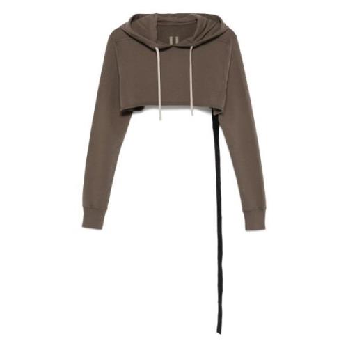 Rick Owens Grå Cropped Hoodie i Bomull Gray, Dam