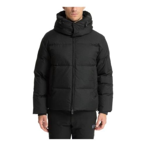 Emporio Armani Logo Mönster Dunjacka med Avtagbar Huva Black, Herr